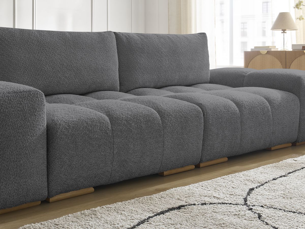 Canapé droit fixe 3 places ANAKIN tissu bouclette avec pouf