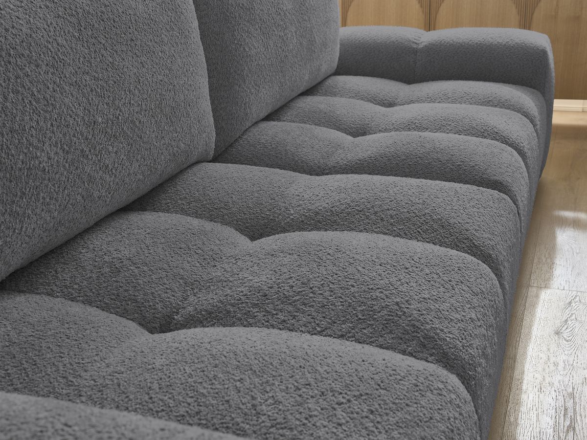 Canapé droit fixe 3 places ANAKIN tissu bouclette avec pouf