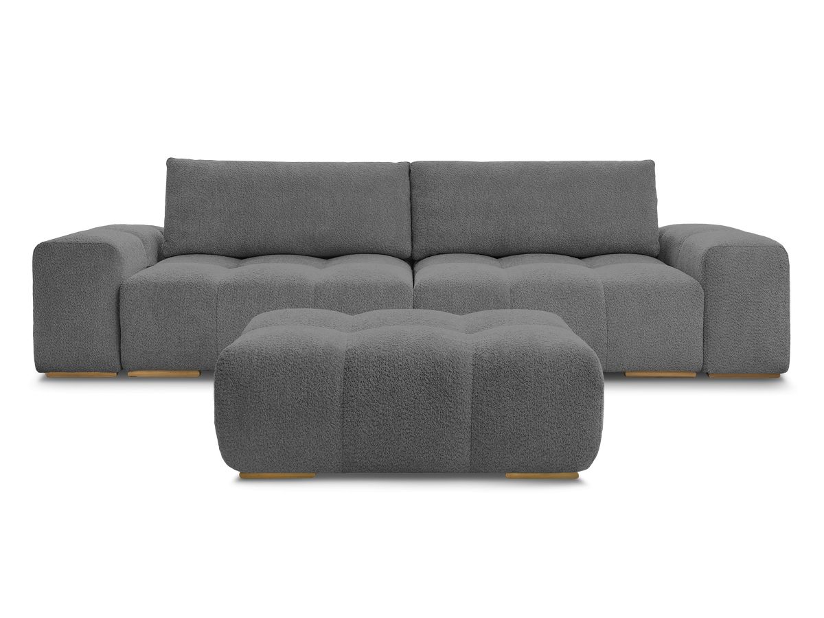 Canapé droit fixe 3 places ANAKIN tissu bouclette avec pouf