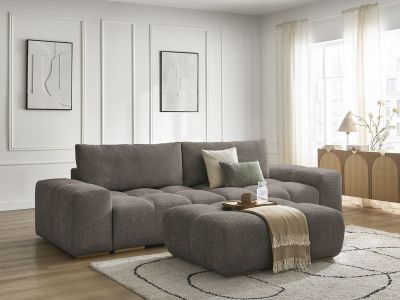 Canapé droit fixe 3 places ANAKIN tissu bouclette avec pouf