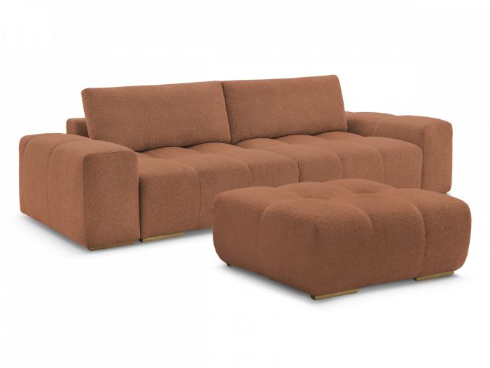 Canapé droit fixe 3 places ANAKIN tissu bouclette avec pouf