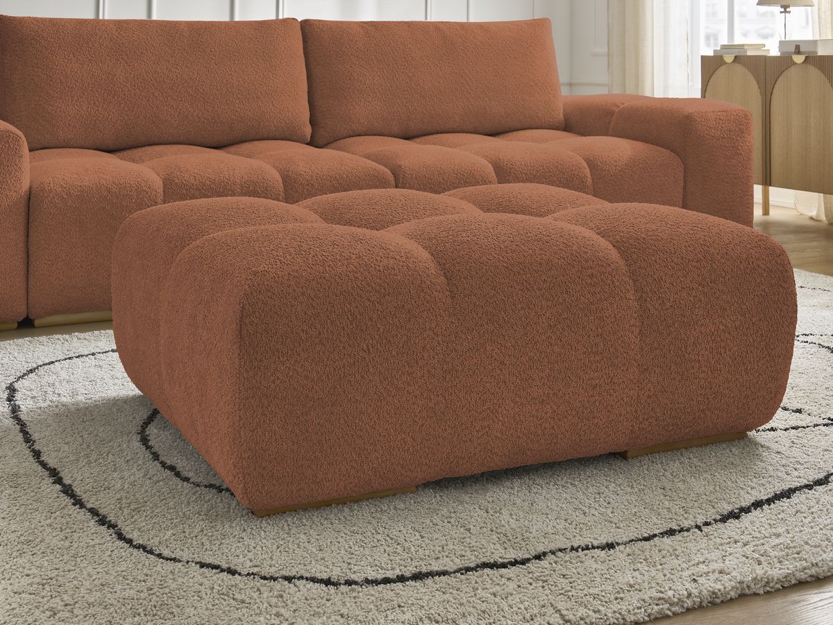 Canapé droit fixe 3 places ANAKIN tissu bouclette avec pouf