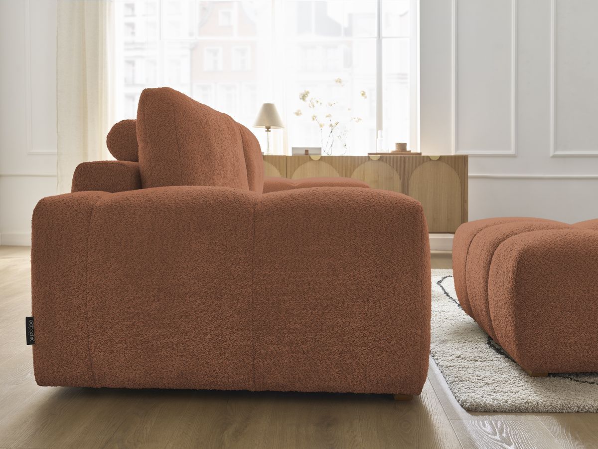 Canapé droit fixe 3 places ANAKIN tissu bouclette avec pouf