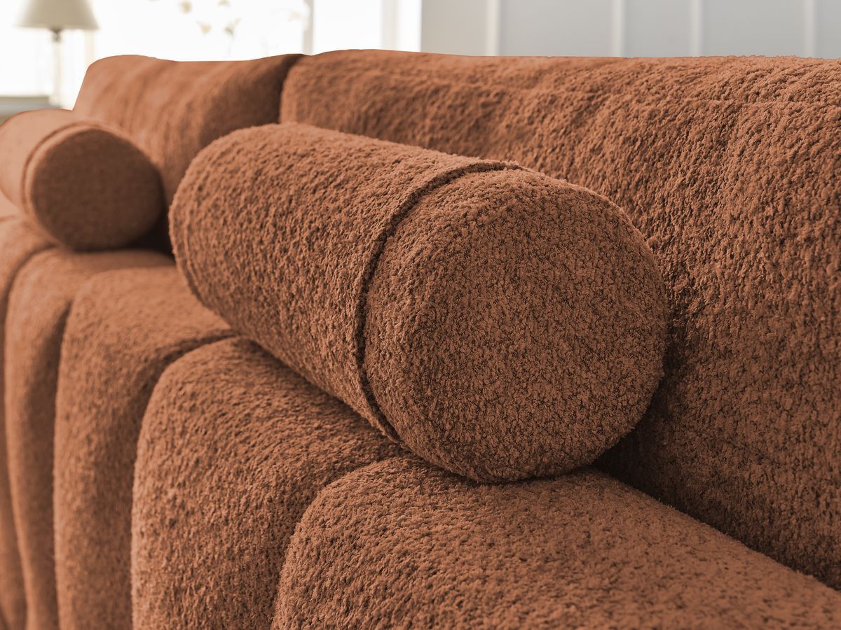 Canapé droit fixe 3 places ANAKIN tissu bouclette avec pouf