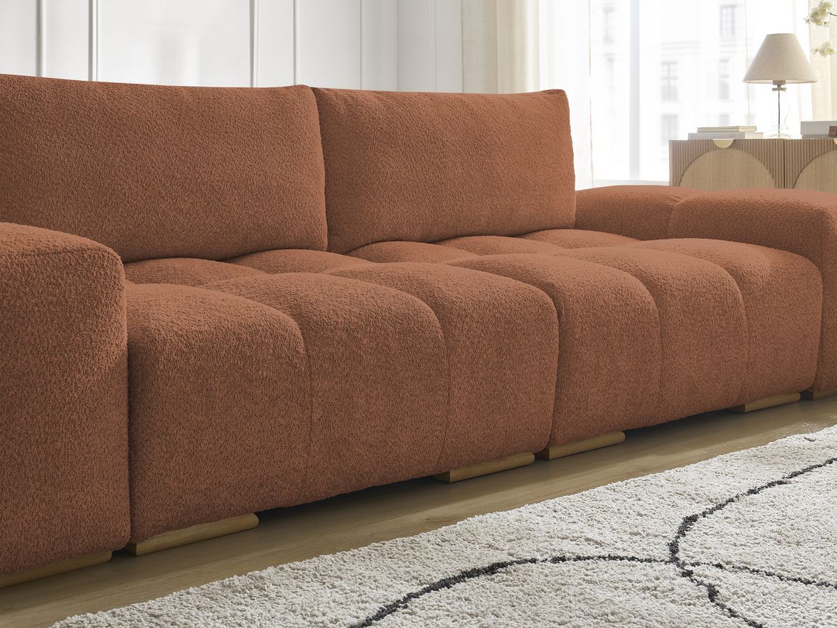 Canapé droit fixe 3 places ANAKIN tissu bouclette avec pouf