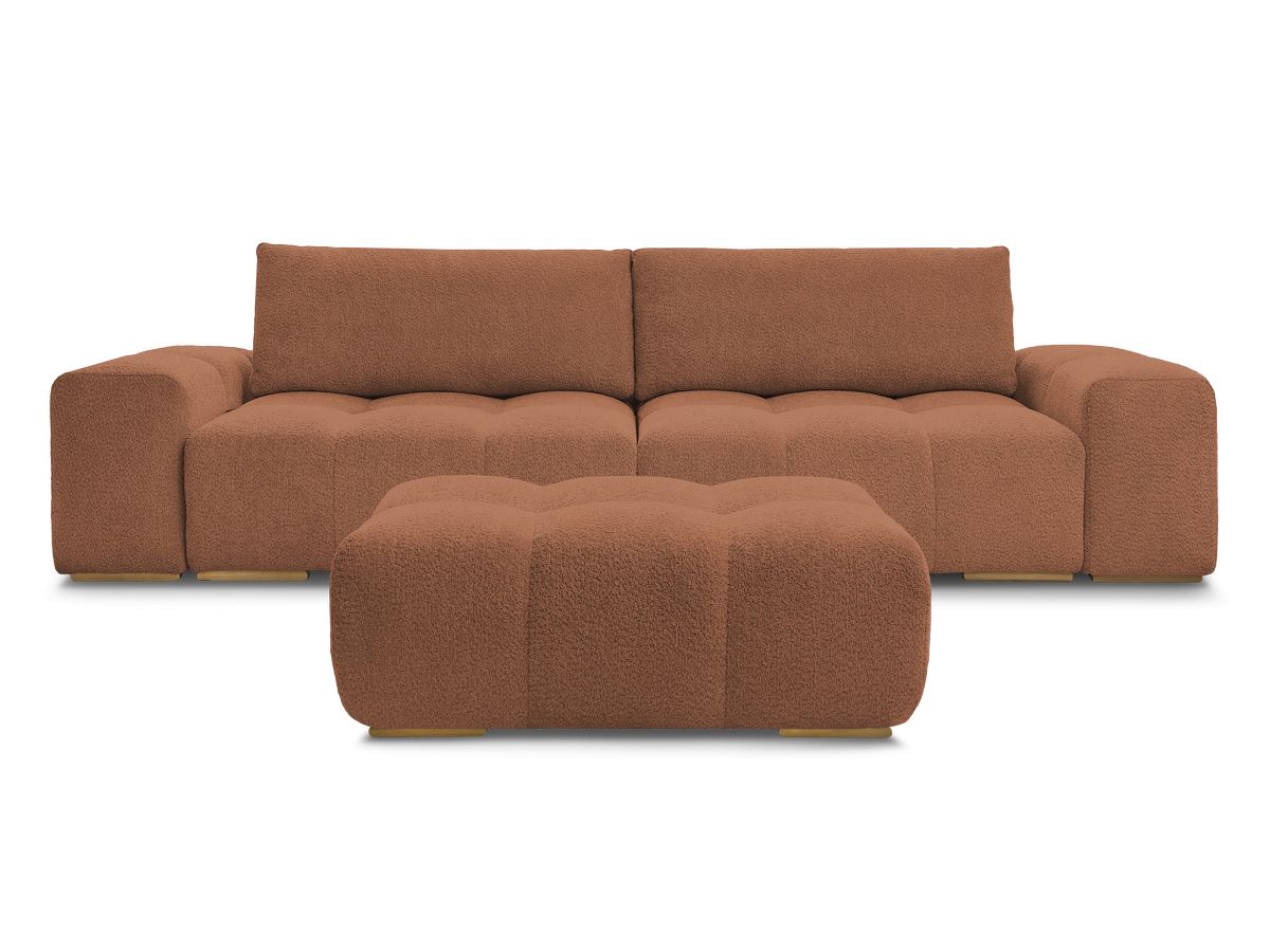 Canapé droit fixe 3 places ANAKIN tissu bouclette avec pouf
