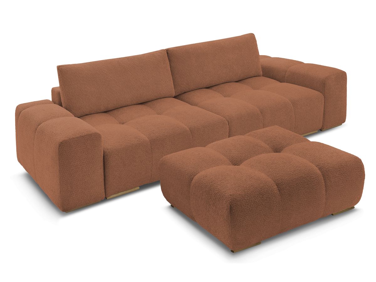 Canapé droit fixe 3 places ANAKIN tissu bouclette avec pouf