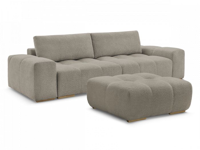 Canapé droit fixe 3 places ANAKIN tissu bouclette avec pouf