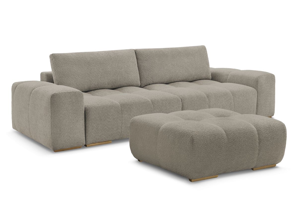 Canapé droit fixe 3 places ANAKIN tissu bouclette avec pouf