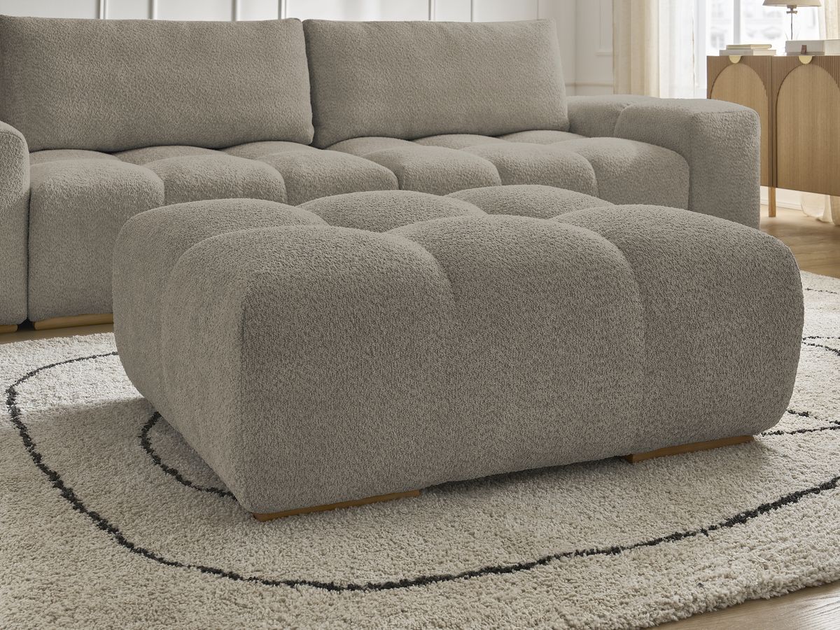 Canapé droit fixe 3 places ANAKIN tissu bouclette avec pouf