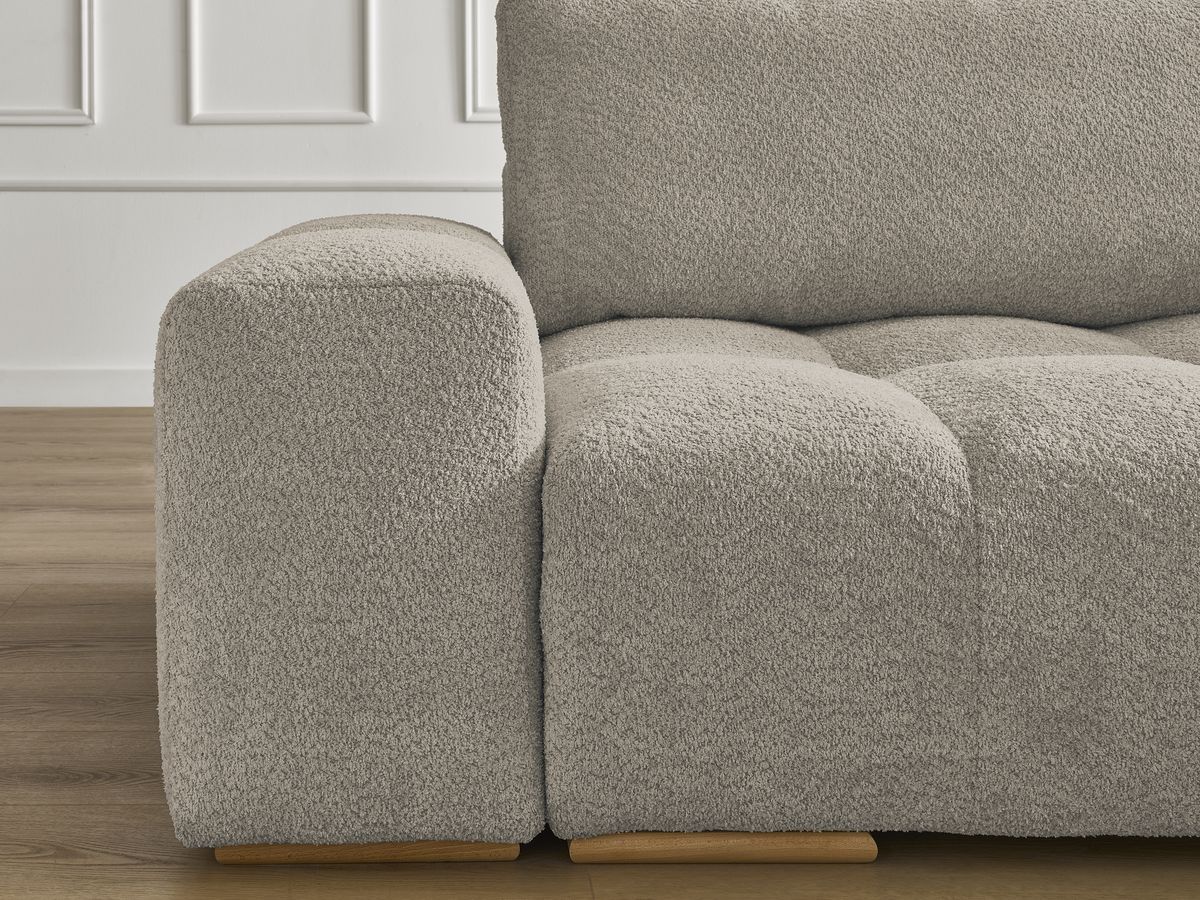 Canapé droit fixe 3 places ANAKIN tissu bouclette avec pouf