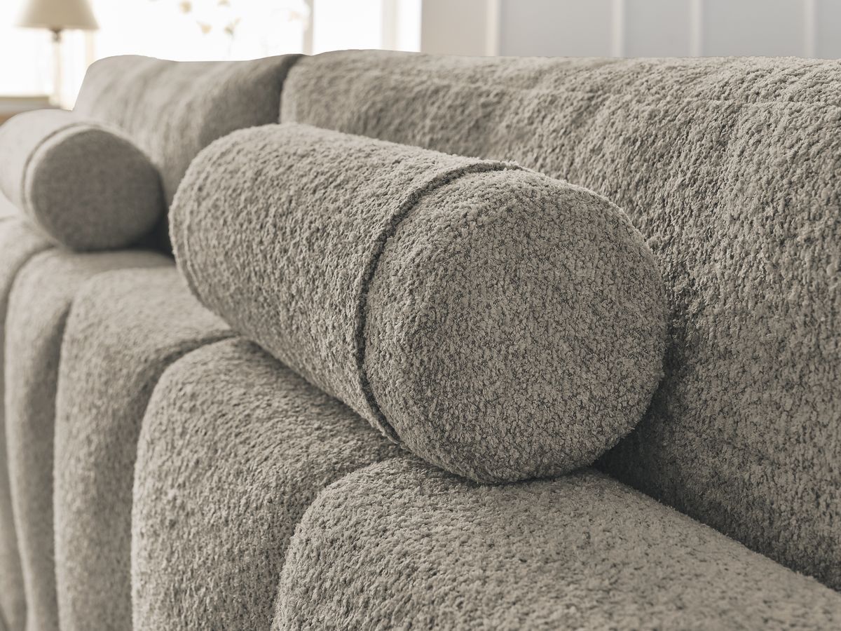 Canapé droit fixe 3 places ANAKIN tissu bouclette avec pouf