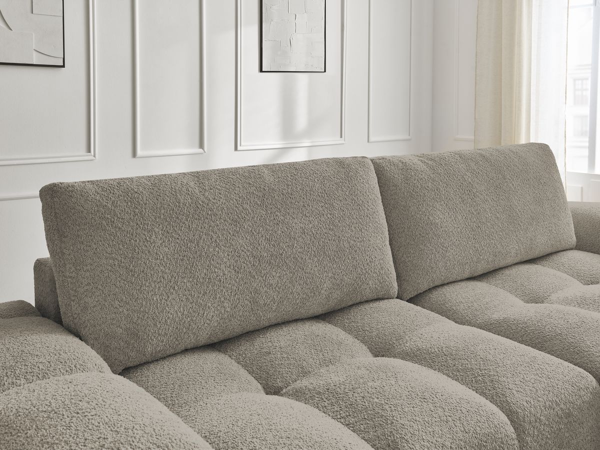 Canapé droit fixe 3 places ANAKIN tissu bouclette avec pouf