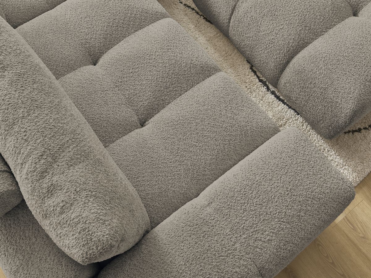 Canapé droit fixe 3 places ANAKIN tissu bouclette avec pouf