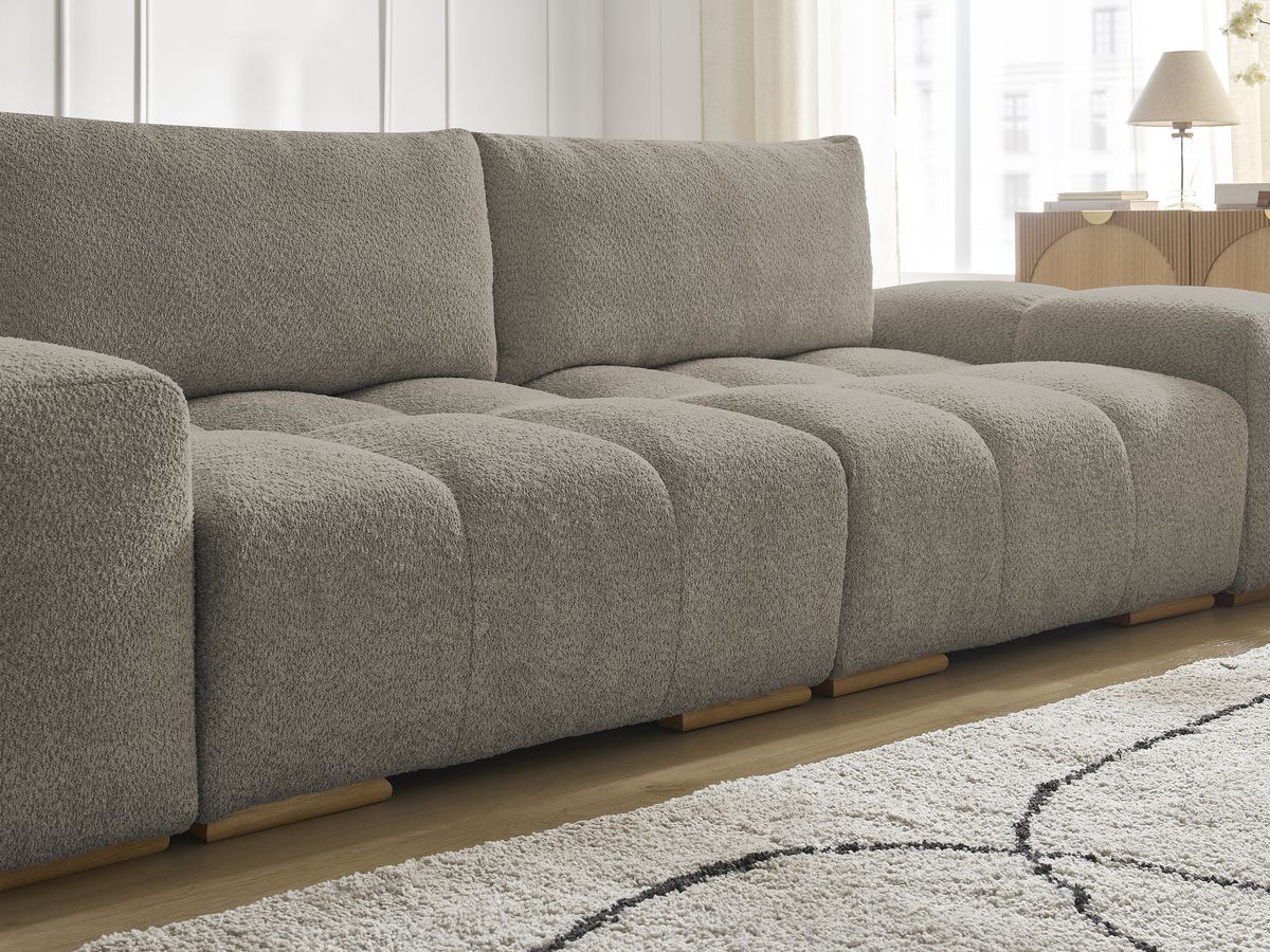 Canapé droit fixe 3 places ANAKIN tissu bouclette avec pouf
