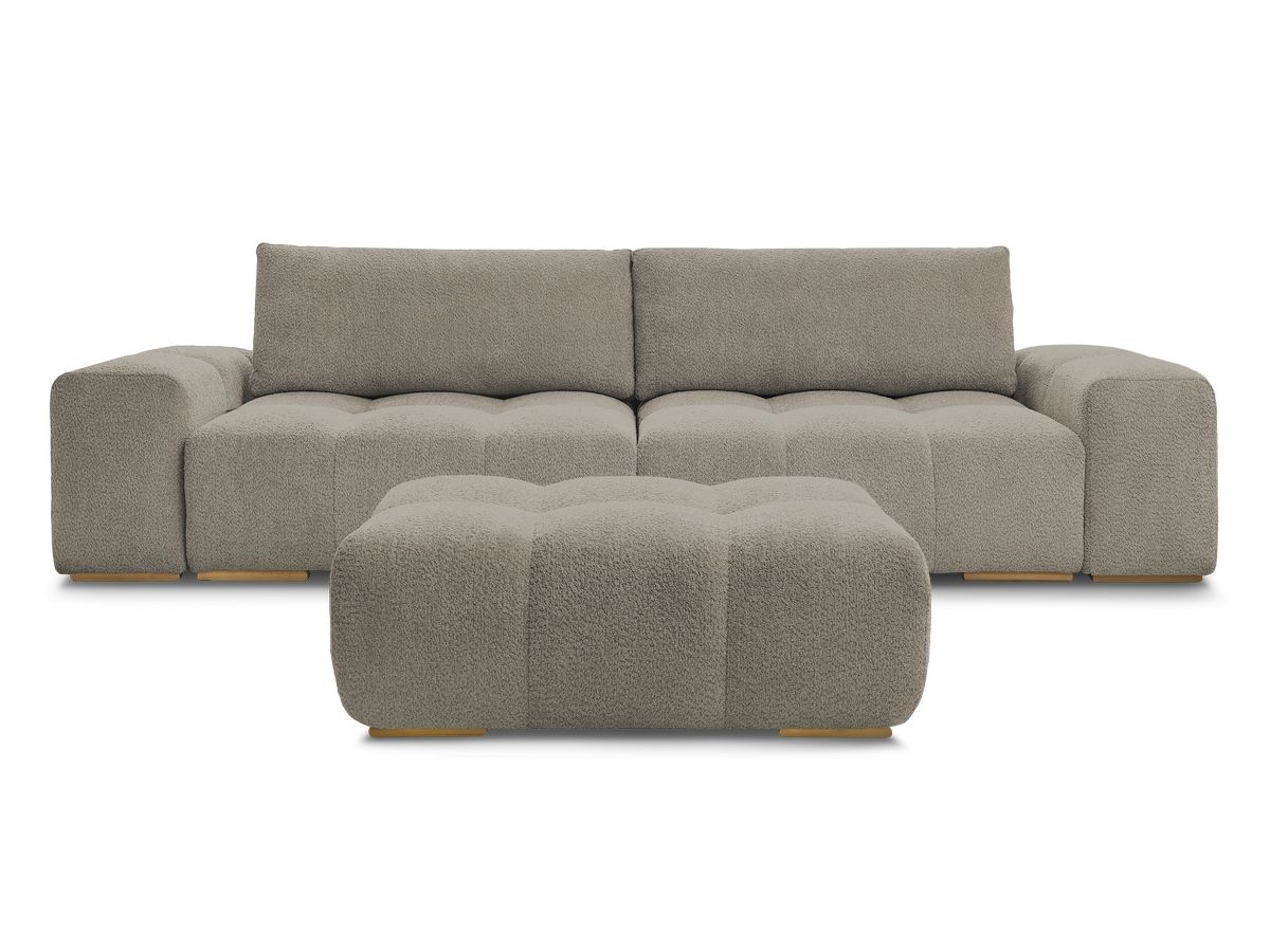 Canapé droit fixe 3 places ANAKIN tissu bouclette avec pouf