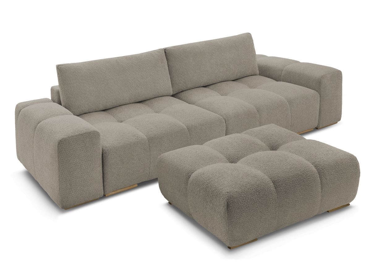 Canapé droit fixe 3 places ANAKIN tissu bouclette avec pouf