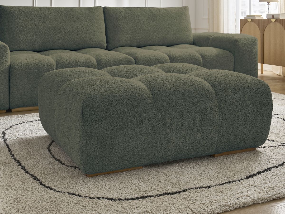 Canapé droit fixe 3 places ANAKIN tissu bouclette avec pouf