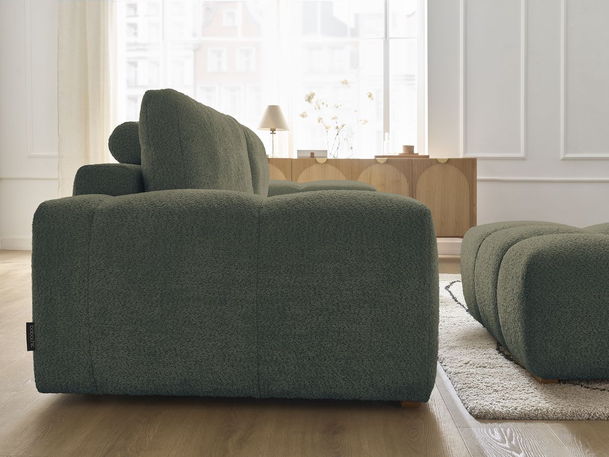 Canapé droit fixe 3 places ANAKIN tissu bouclette avec pouf