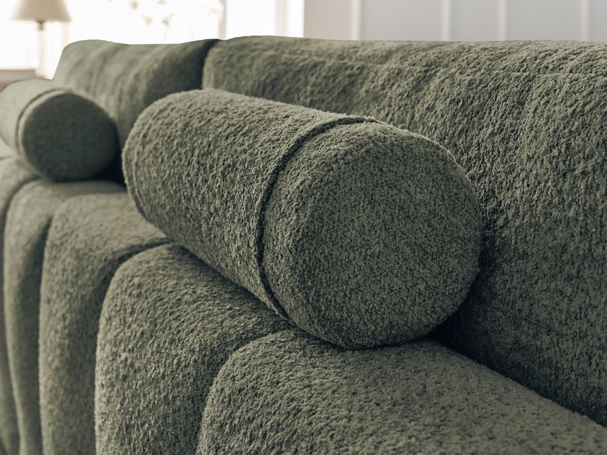 Canapé droit fixe 3 places ANAKIN tissu bouclette avec pouf
