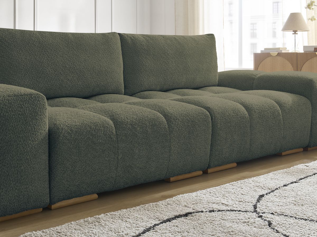 Canapé droit fixe 3 places ANAKIN tissu bouclette avec pouf