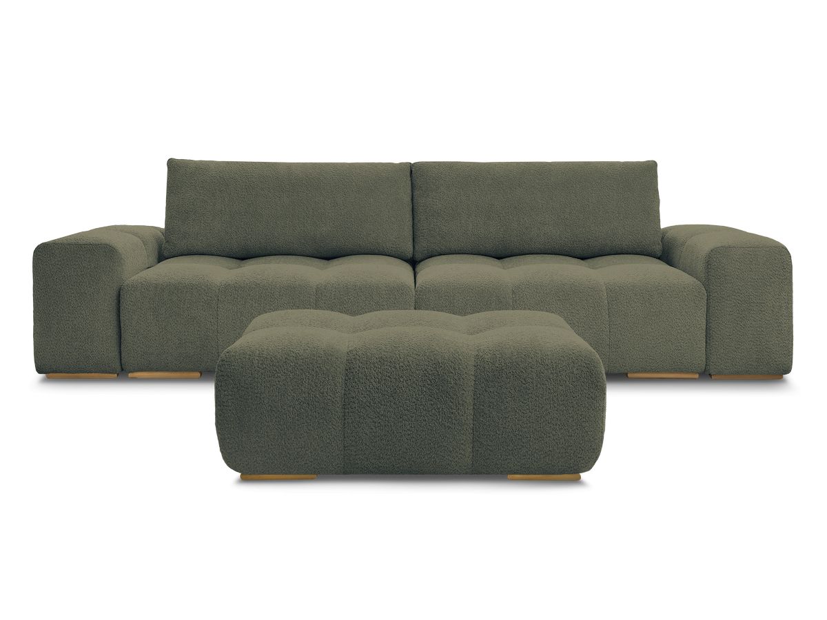 Canapé droit fixe 3 places ANAKIN tissu bouclette avec pouf