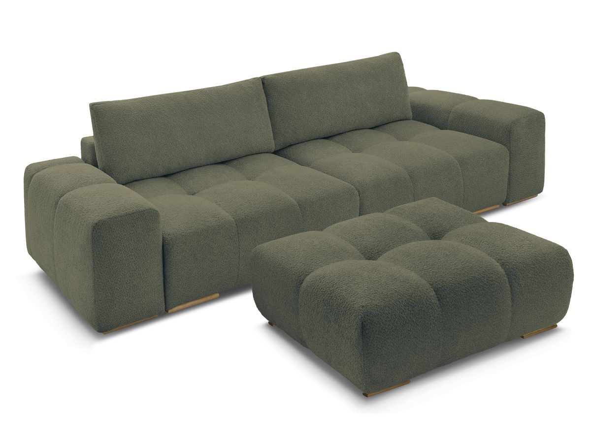 Canapé droit fixe 3 places ANAKIN tissu bouclette avec pouf