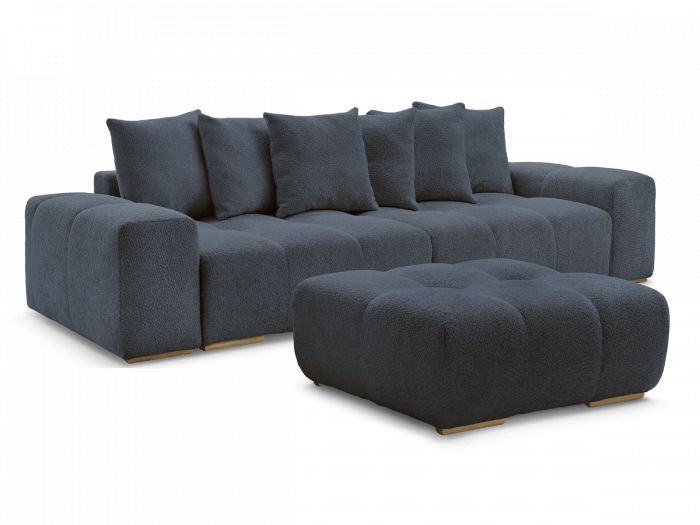 Canapé droit fixe 3 places ANAKIN tissu bouclette avec pouf