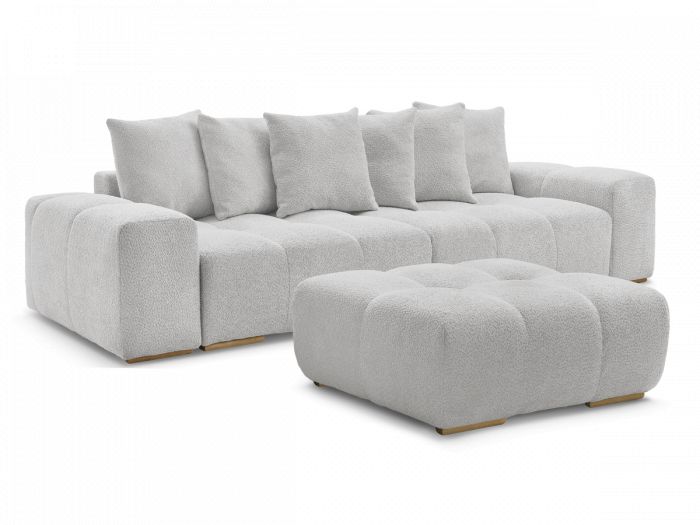 Canapé droit fixe 3 places ANAKIN tissu bouclette avec pouf