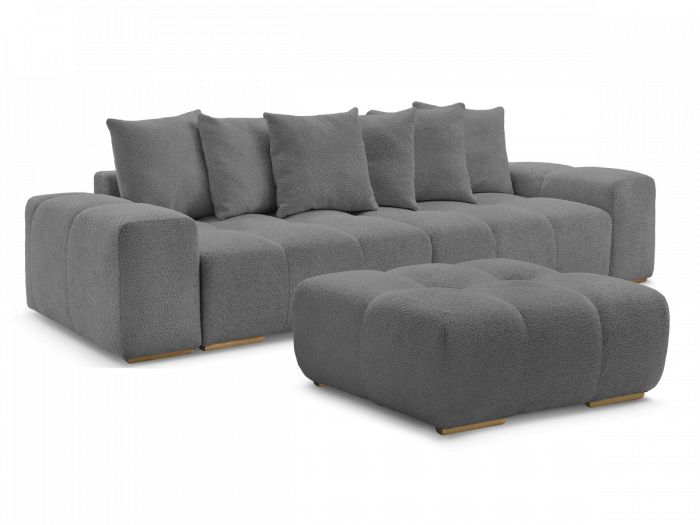 Canapé droit fixe 3 places ANAKIN tissu bouclette avec pouf