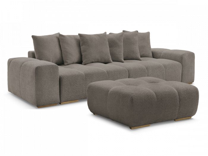 Canapé droit fixe 3 places ANAKIN tissu bouclette avec pouf