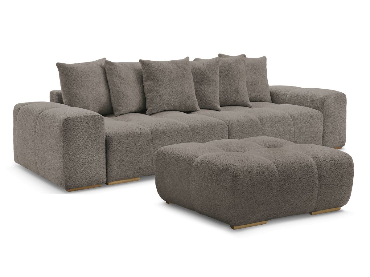 Canapé droit fixe 3 places ANAKIN tissu bouclette avec pouf