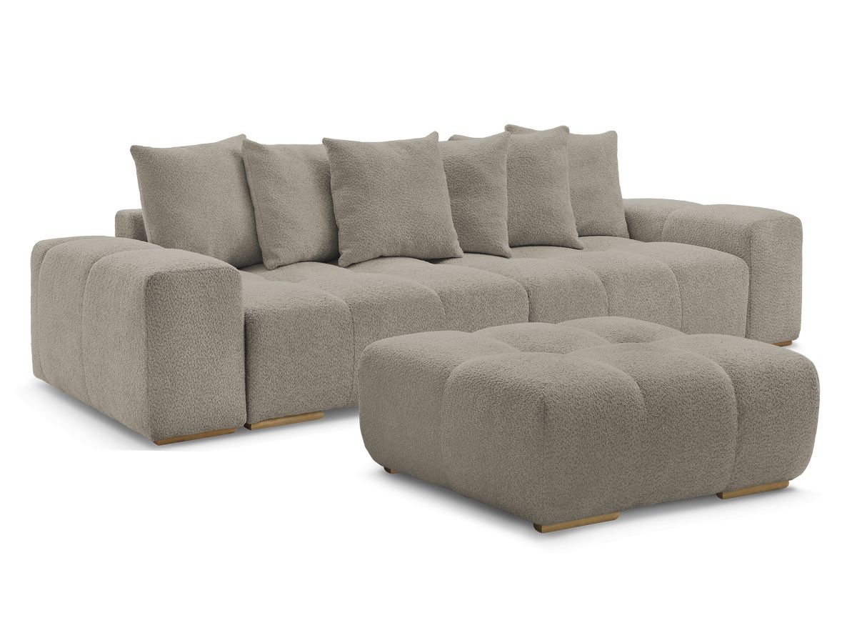 Canapé droit fixe 3 places ANAKIN tissu bouclette avec pouf