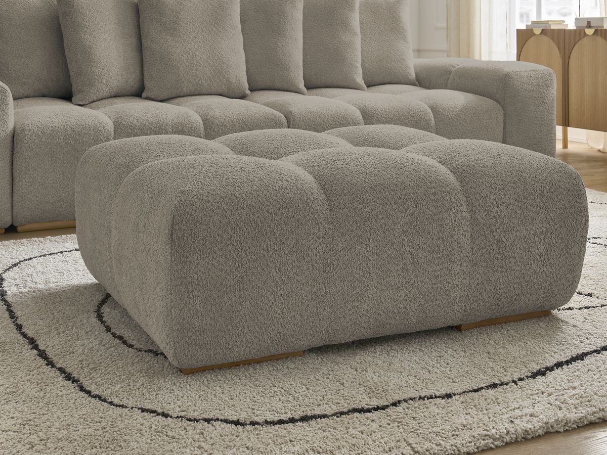 Canapé droit fixe 3 places ANAKIN tissu bouclette avec pouf