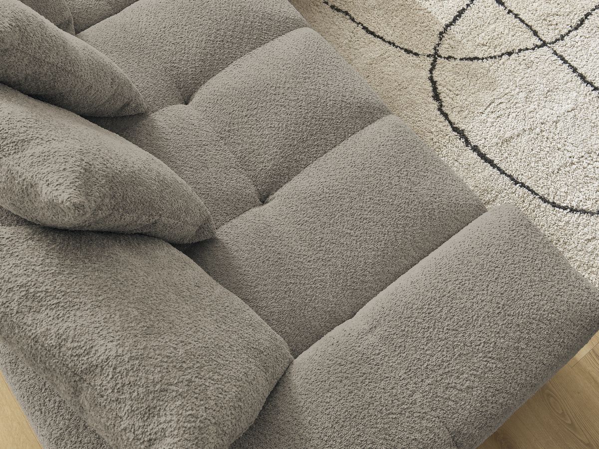 Canapé droit fixe 3 places ANAKIN tissu bouclette avec pouf