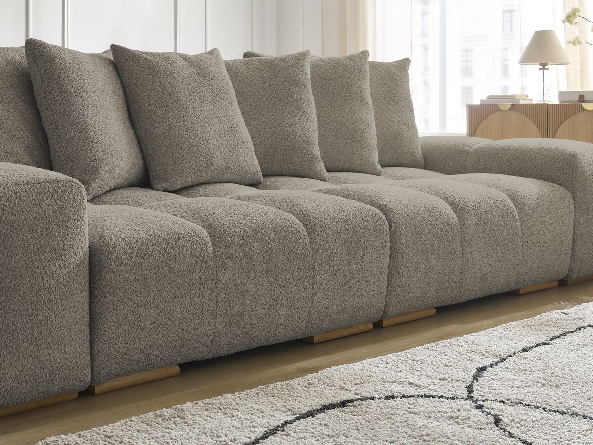Canapé droit fixe 3 places ANAKIN tissu bouclette avec pouf
