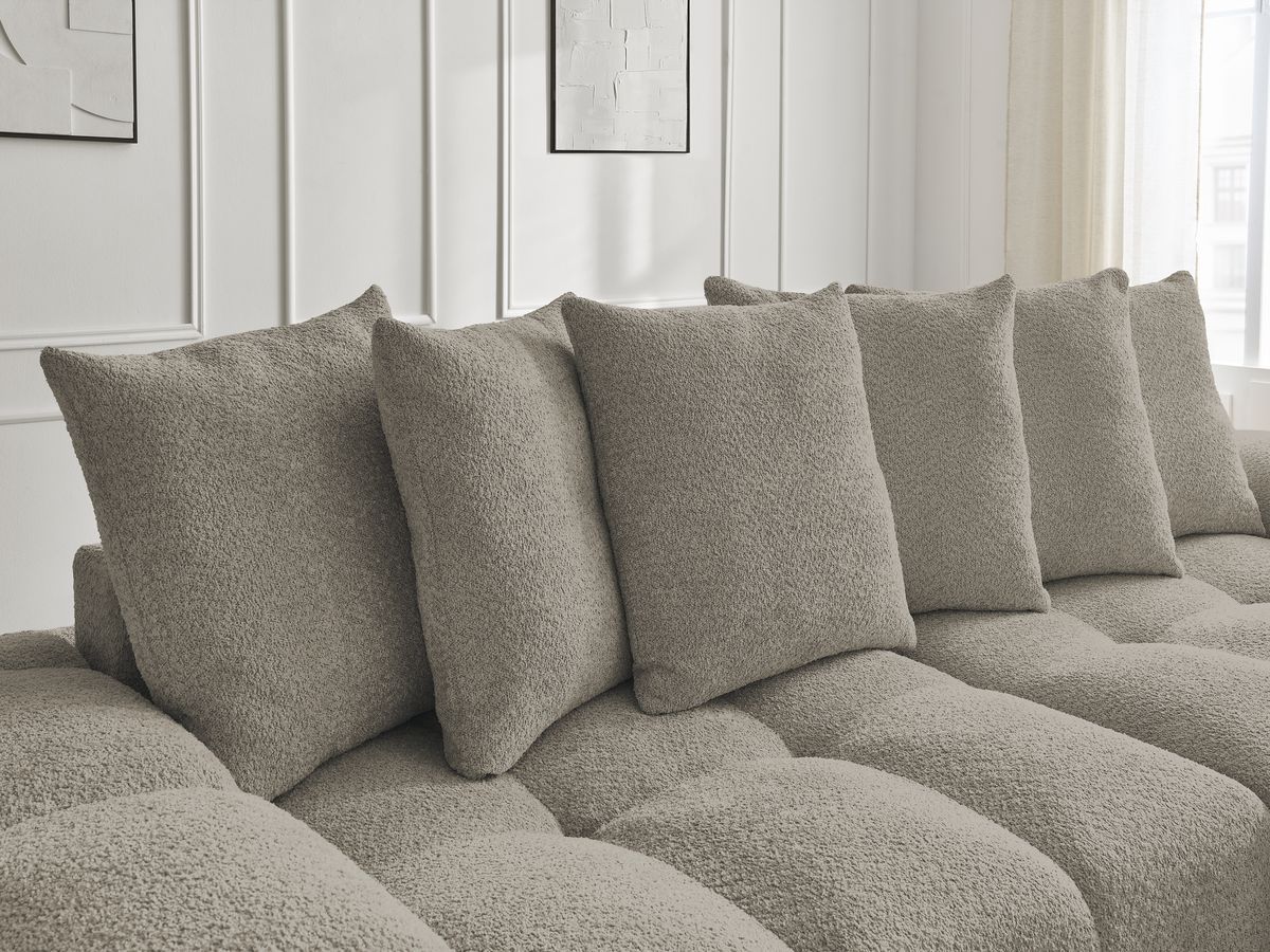 Canapé droit fixe 3 places ANAKIN tissu bouclette avec pouf