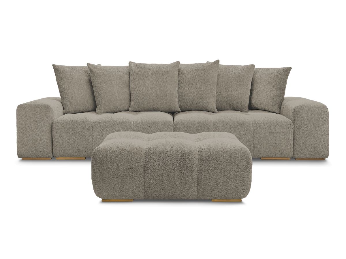Canapé droit fixe 3 places ANAKIN tissu bouclette avec pouf