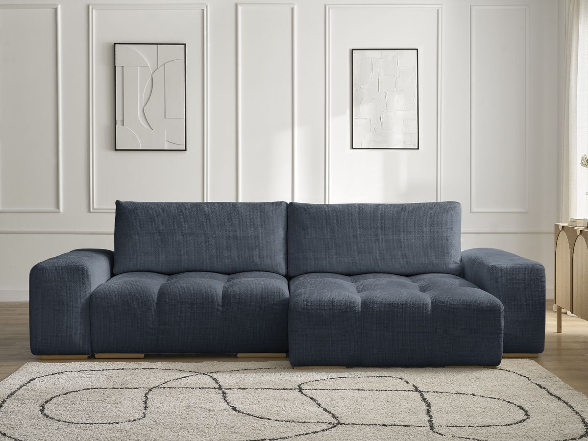 Canapé d'angle réversible convertible coffre ANAKIN texturé bleu foncé — vue 5