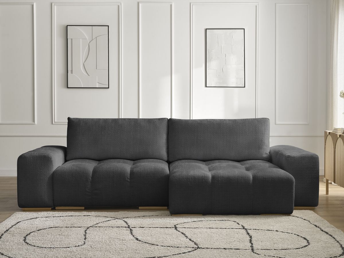 Canapé d'angle réversible convertible coffre ANAKIN texturé noir — vue 5