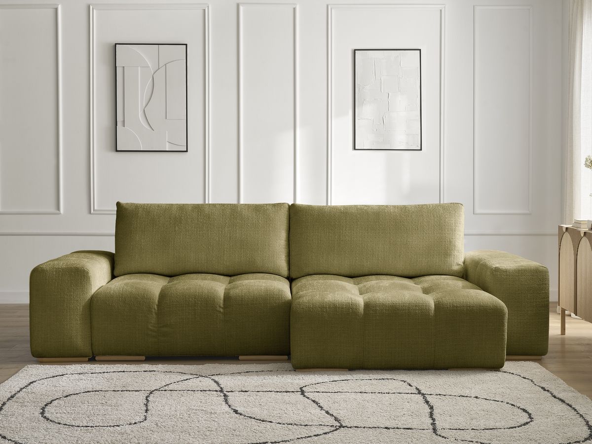 Canapé d'angle réversible convertible coffre ANAKIN texturé vert — vue 5