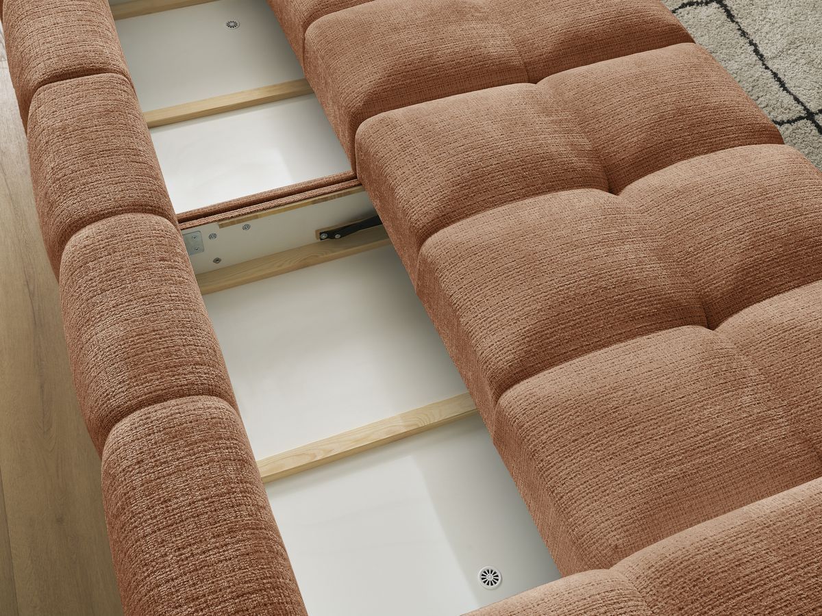 ANAKIN rechte slaapbank met opbergruimte in structuurstof
