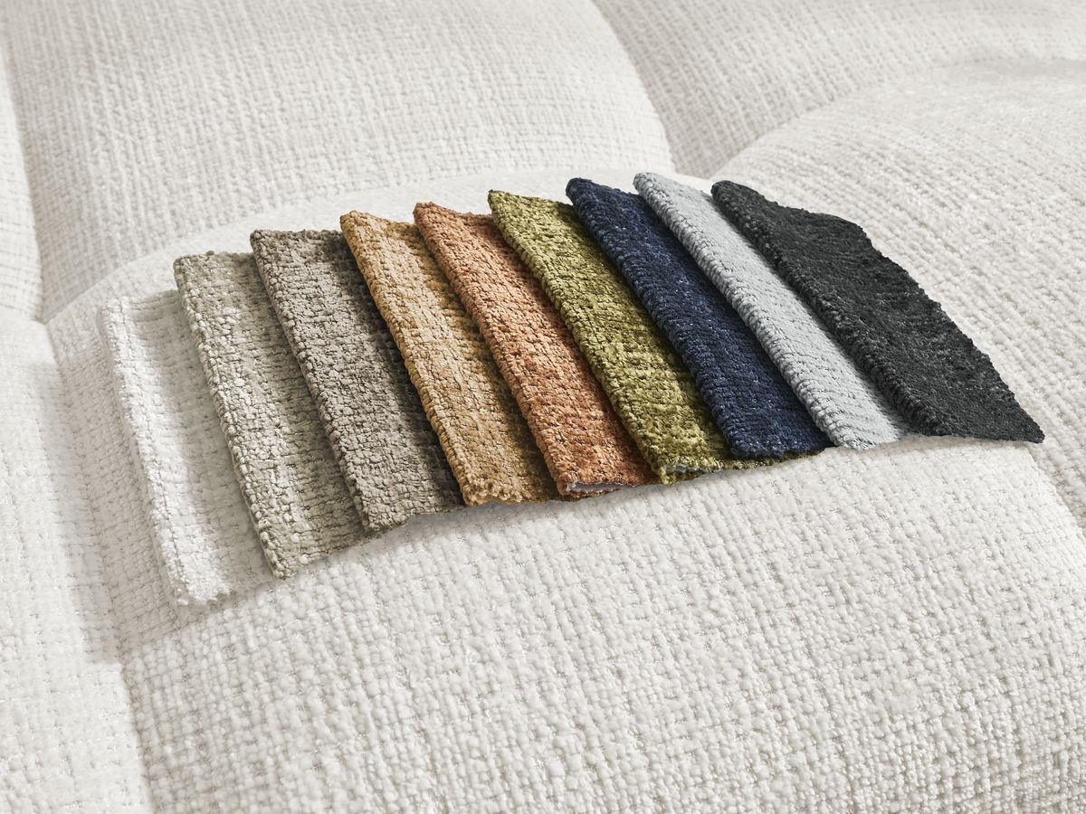 Canapé d'angle fixe EVEREST tissu chiné - Orange - Angle droit - 10 coussins