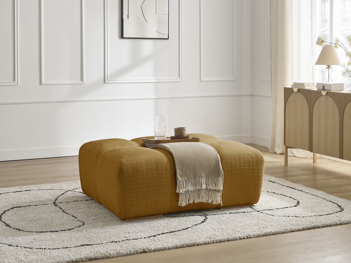 Canapé d'angle fixe EVEREST tissu chiné - Orange - Angle droit - 10 coussins
