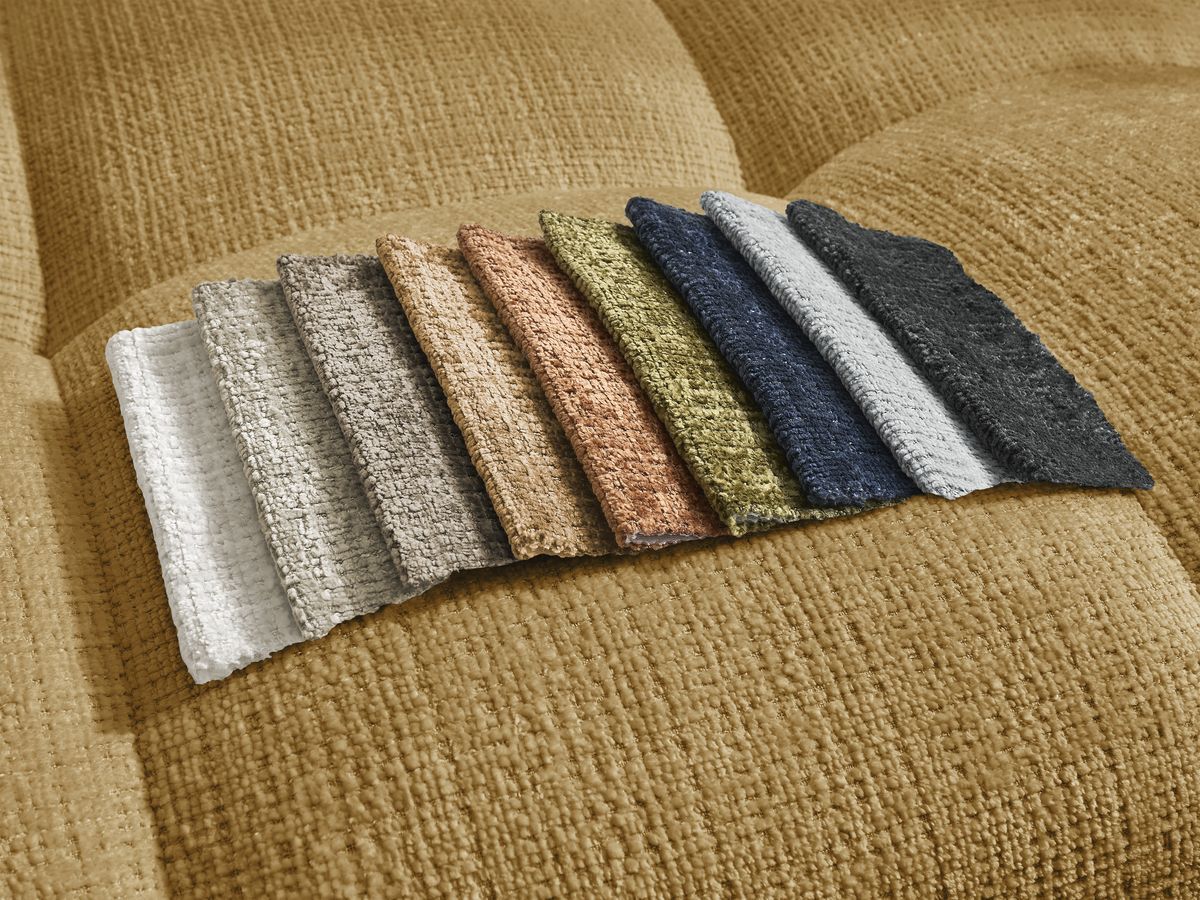 Canapé d'angle fixe EVEREST tissu chiné - Orange - Angle droit - 10 coussins