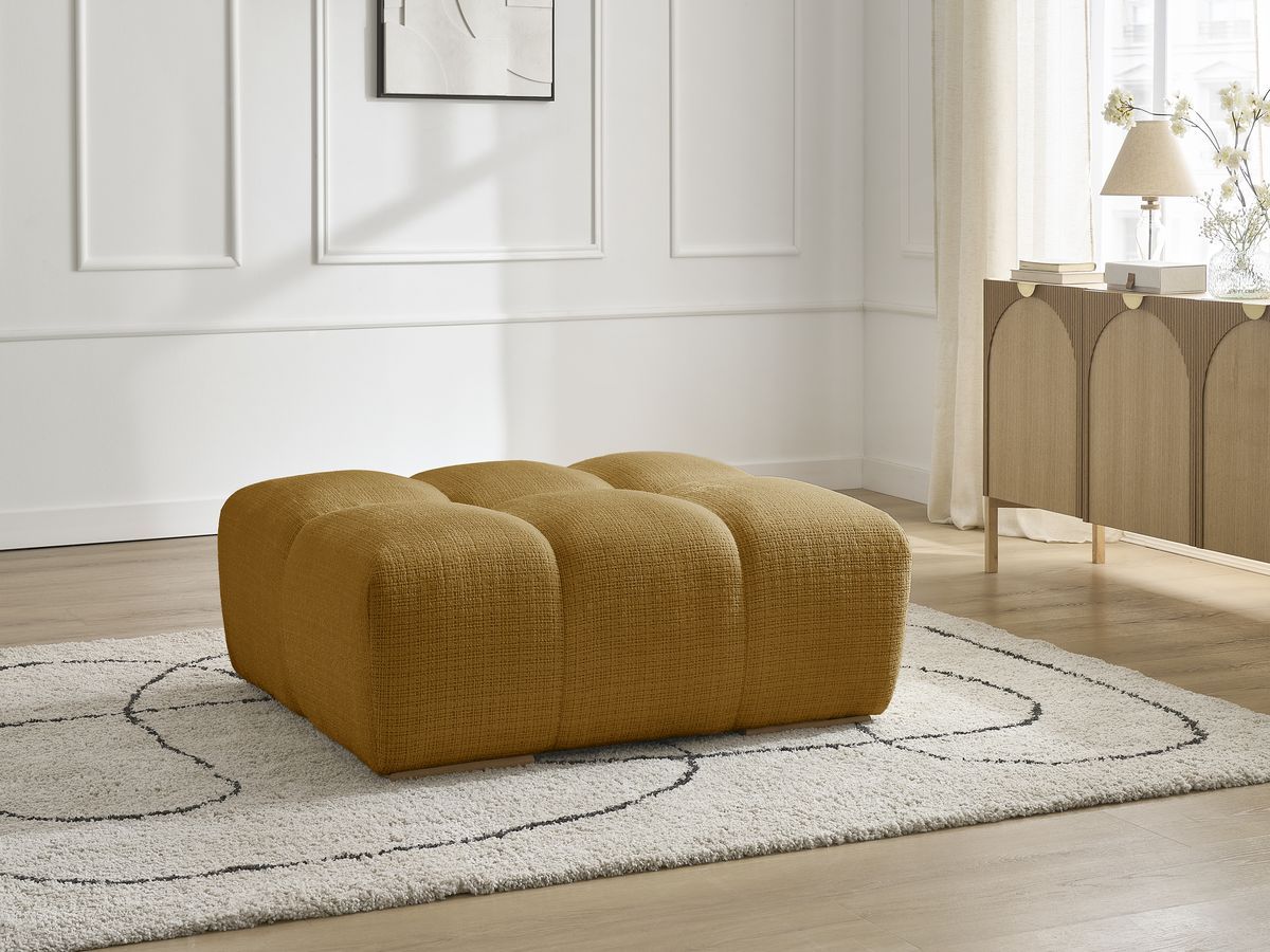Canapé d'angle fixe EVEREST tissu chiné - Orange - Angle droit - 10 coussins