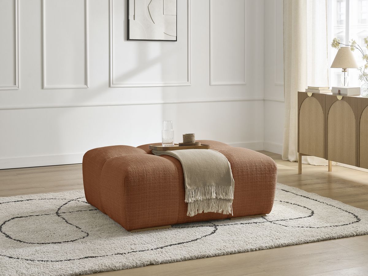 Canapé d'angle fixe EVEREST tissu chiné - Orange - Angle droit - 10 coussins