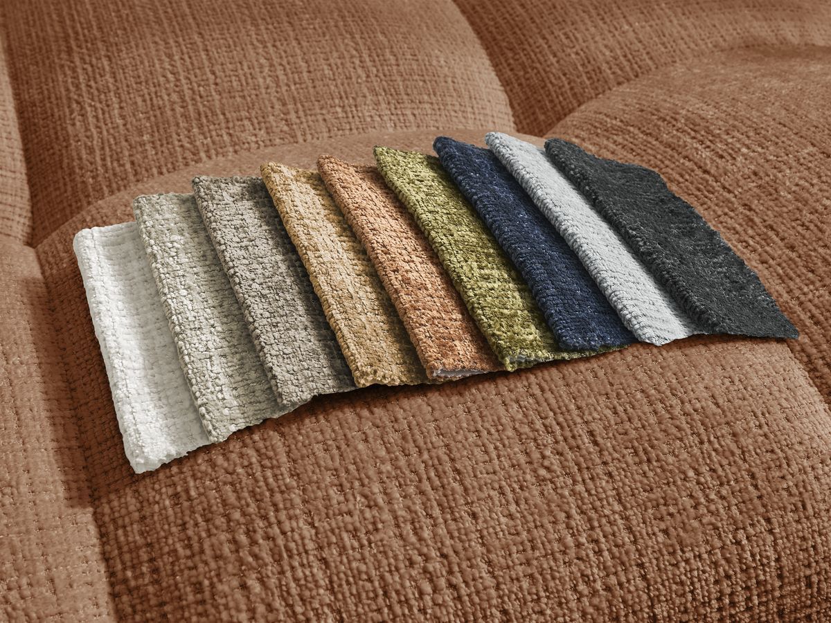 Canapé d'angle fixe EVEREST tissu chiné - Orange - Angle droit - 10 coussins