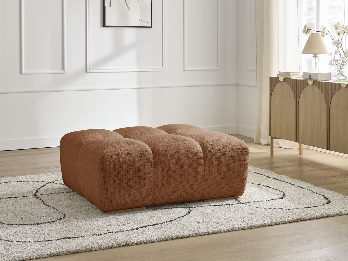Canapé d'angle fixe EVEREST tissu chiné - Orange - Angle droit - 10 coussins