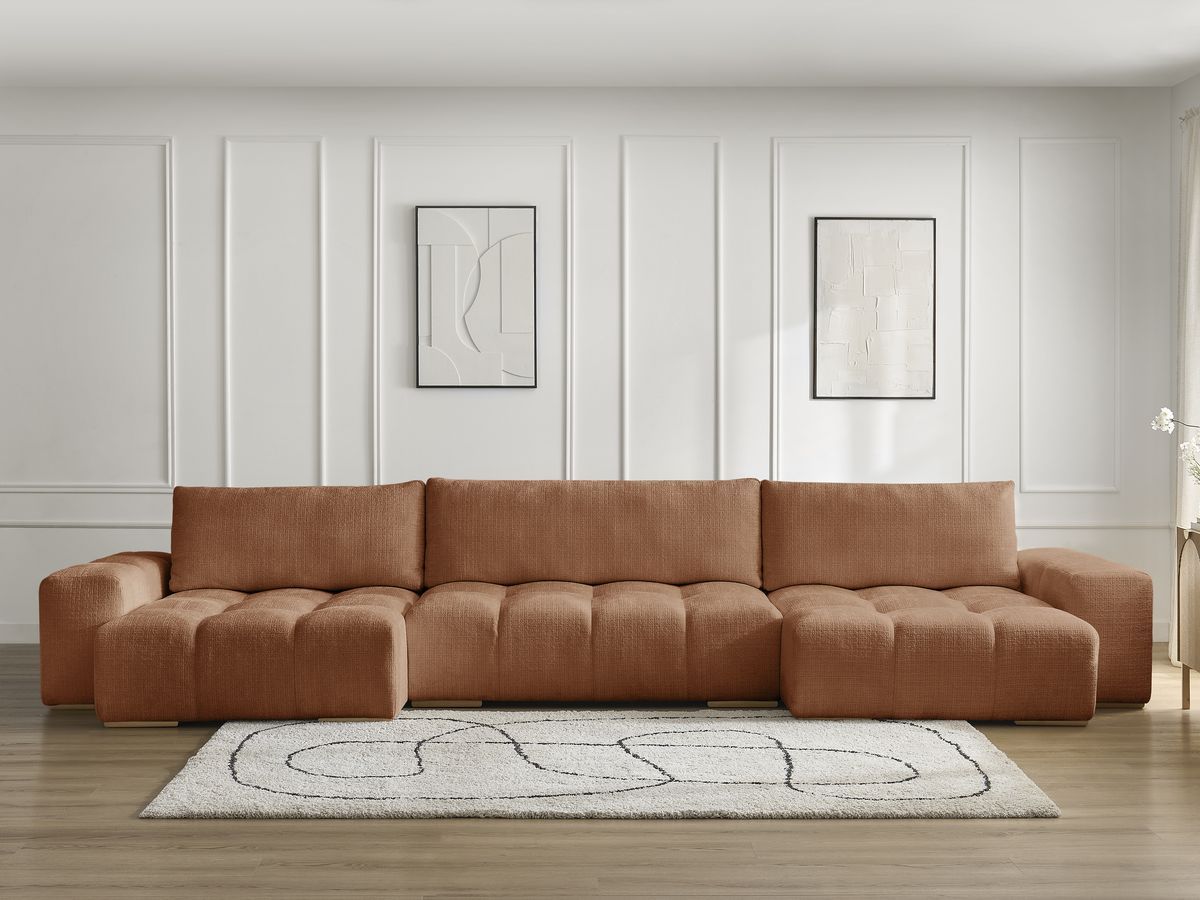 Canapé panoramique convertible coffre ANAKIN texturé orange — vue 5